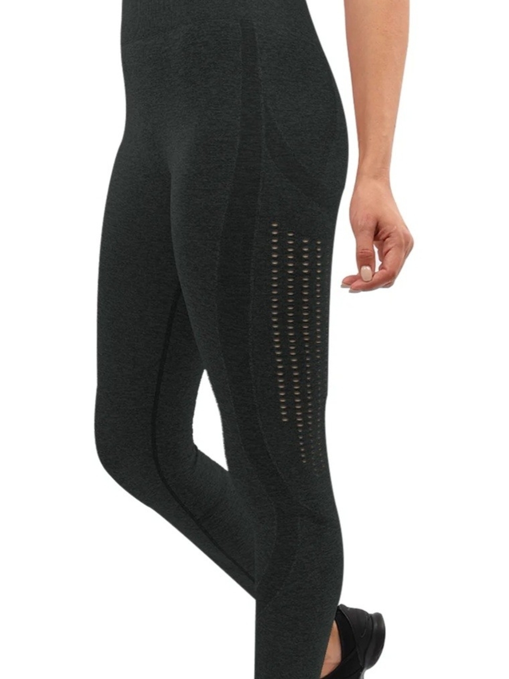 Seamless Compression Black Active Leggings with Side Laser-Cut Detail